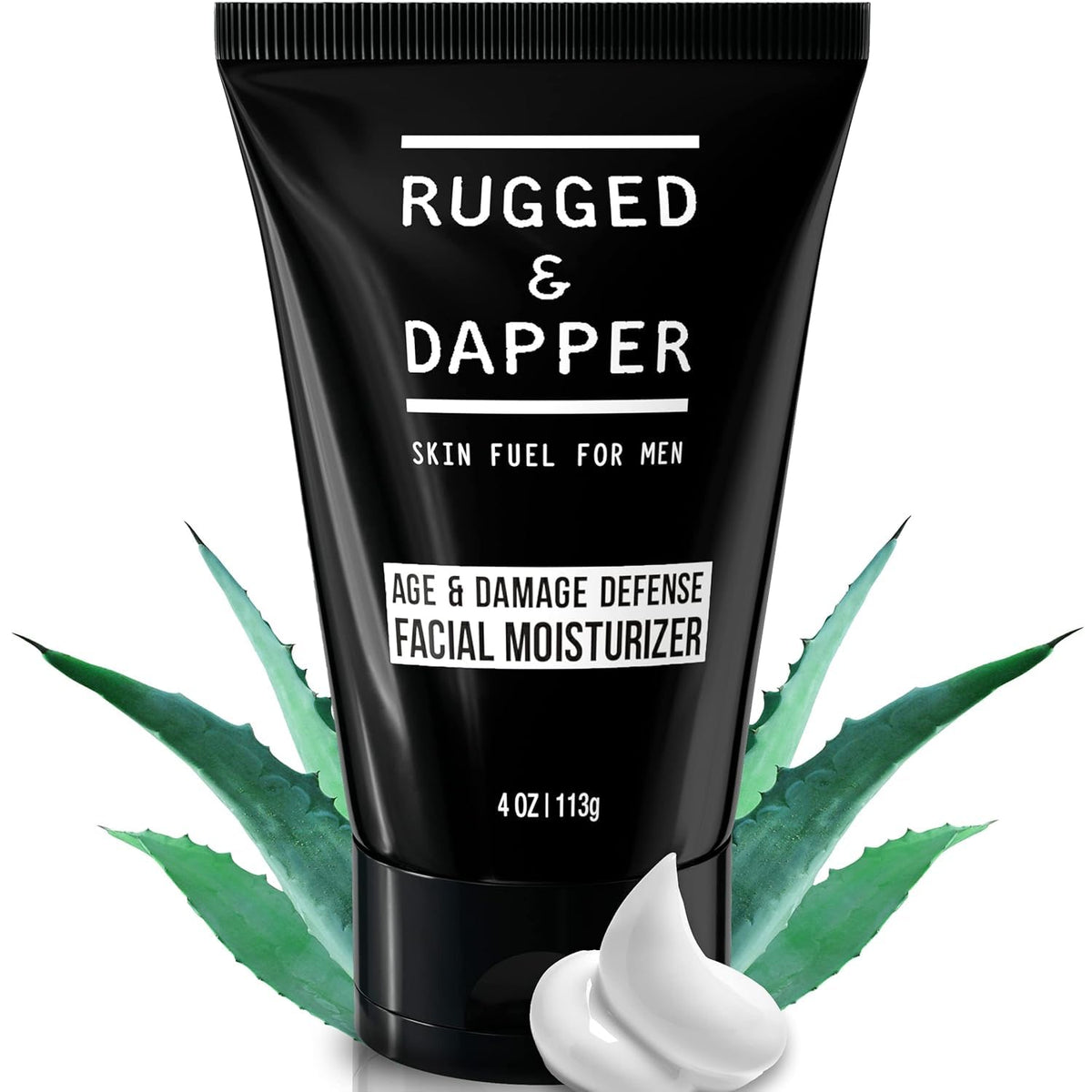 RUGGED & DAPPER Age Defense bottle closeup highlights rapid hydration for daily use
