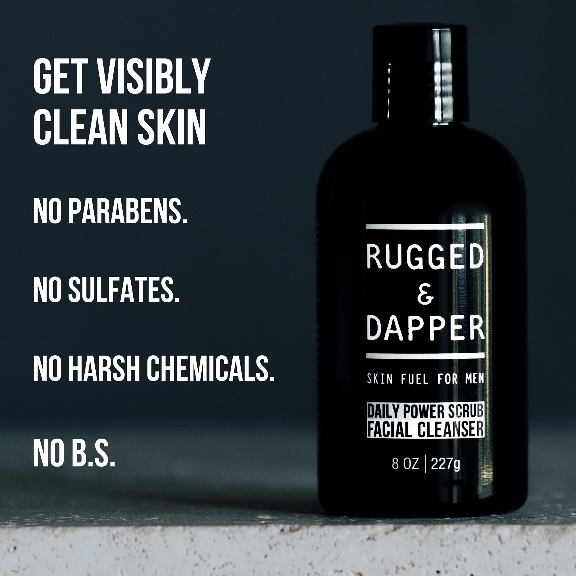 Rugged & Dapper pump-dispense daily scrub in hand for routine