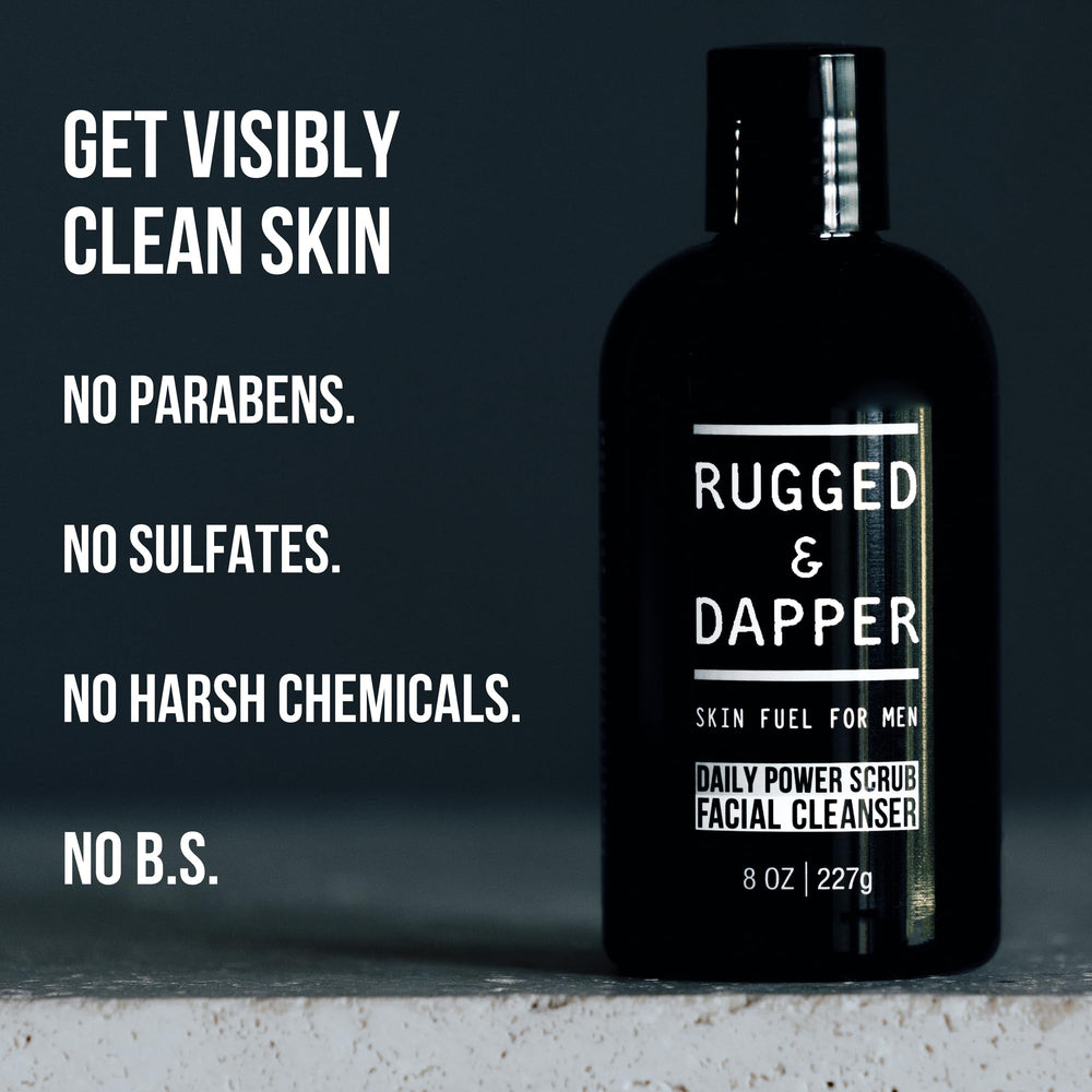 Rugged & Dapper pump-dispense daily scrub in hand for routine