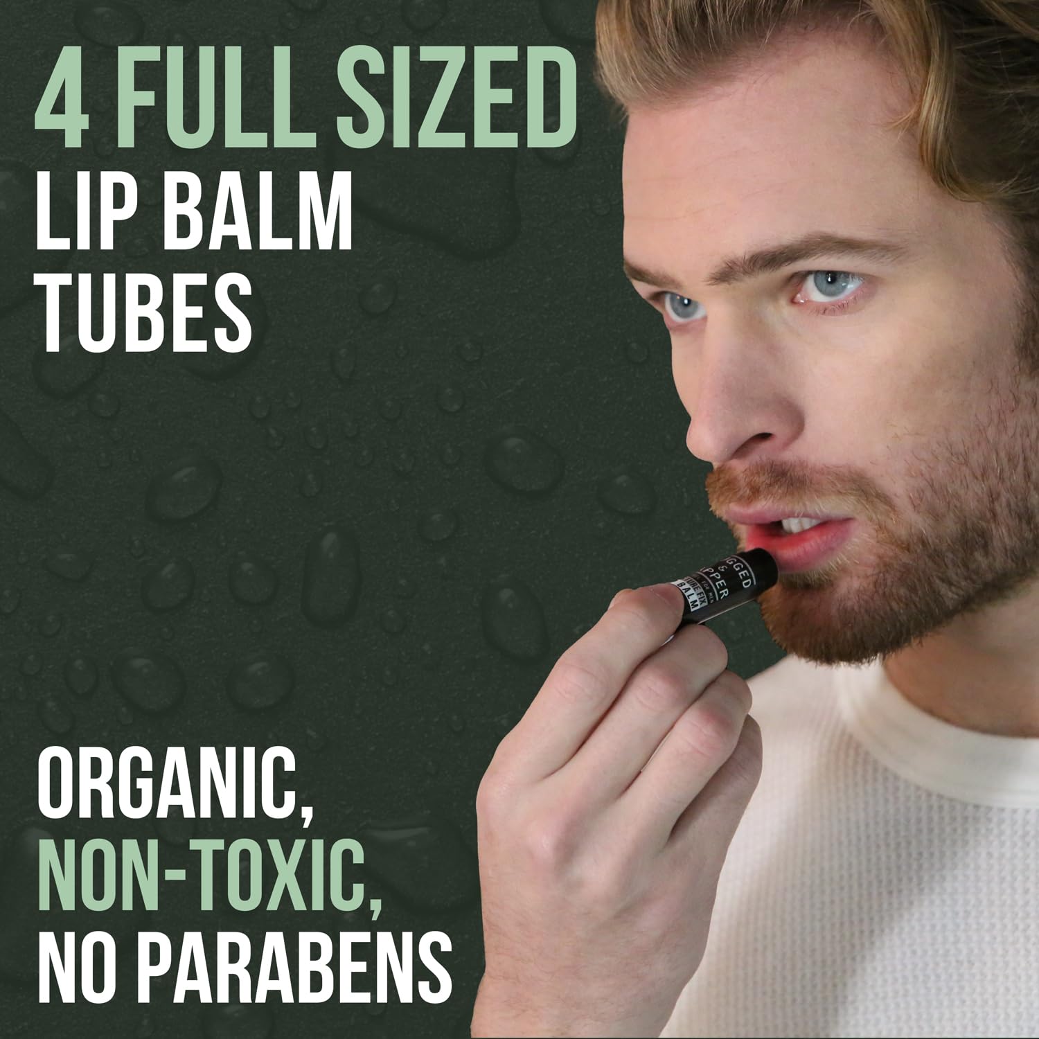 RUGGED & DAPPER lip balm non-greasy formula—quick absorption, matte finish.