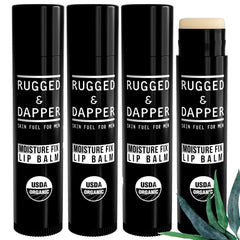 RUGGED & DAPPER lip balm four-pack tubes for on-the-go hydration and protection.