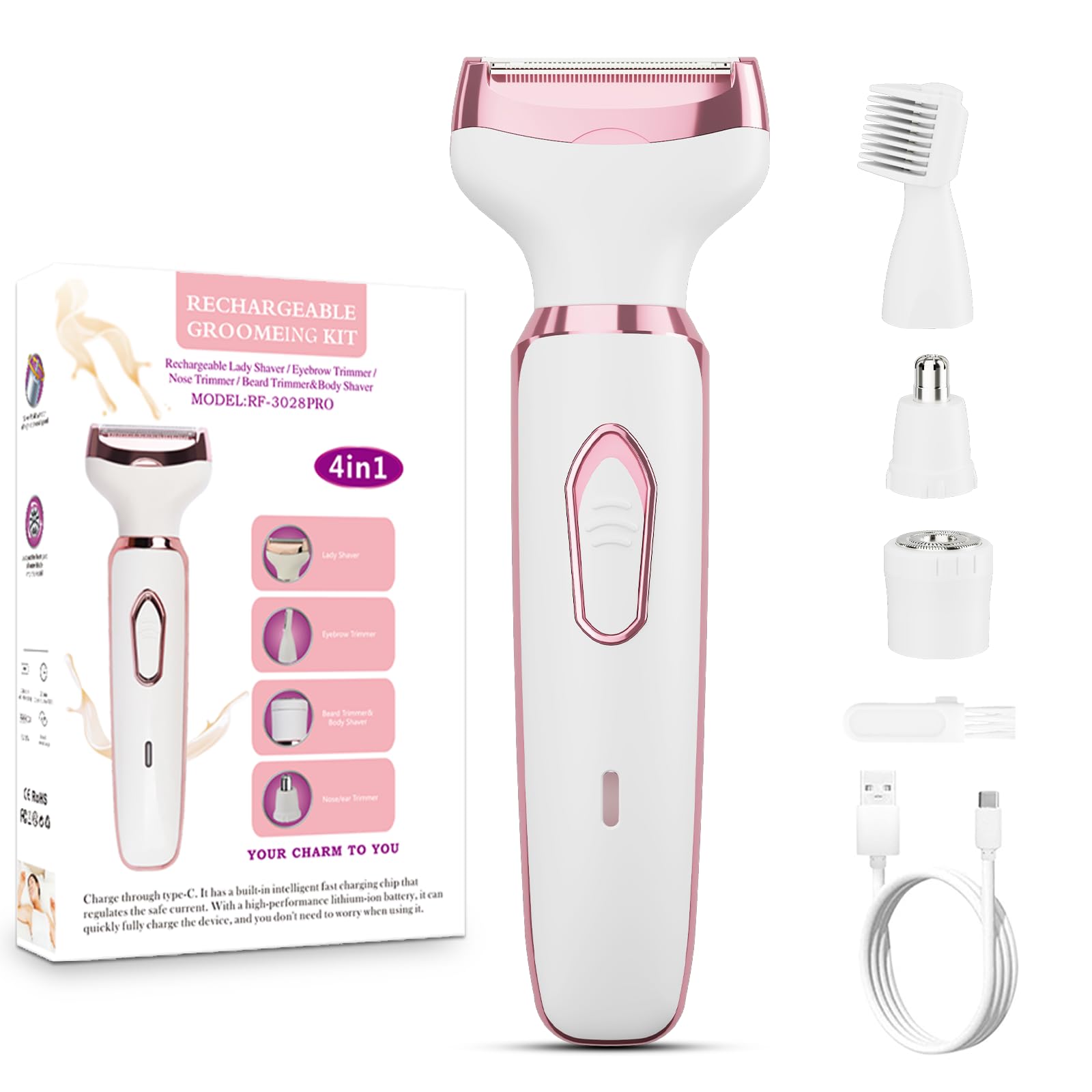 RUIBO women's electric razor kit for versatile grooming on face and body