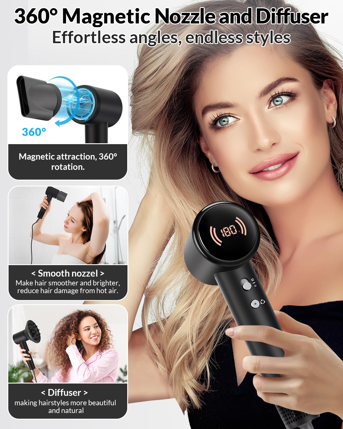 Ruikeeee hair dryer concentrator nozzle directs airflow for sleek finishes.