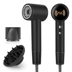Ruikeeee hair dryer front view in black, compact for fast home or travel drying.