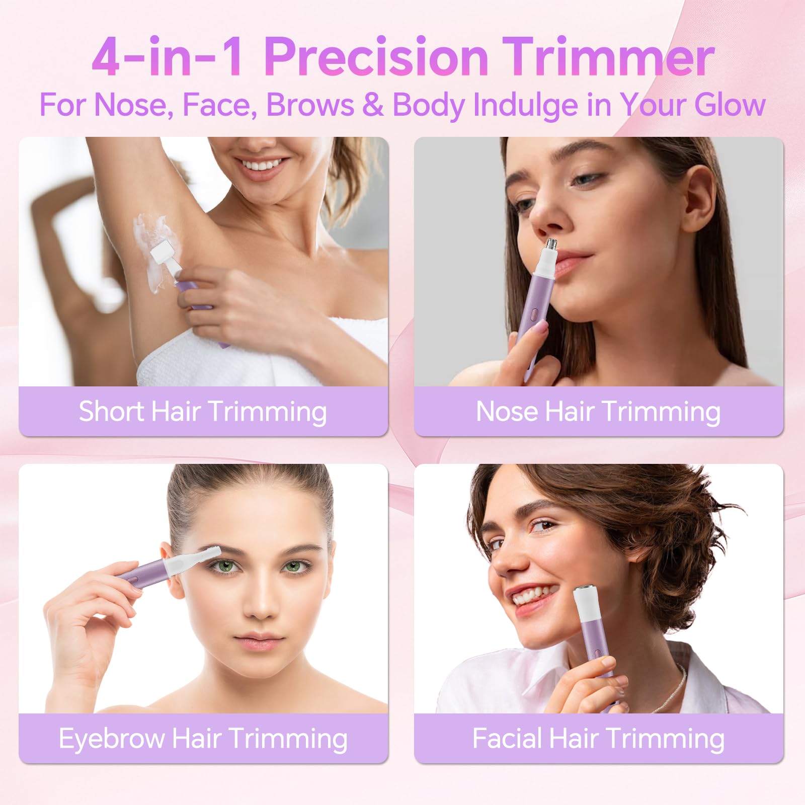 RUIM electric eyebrow trimmer close-up shows sharp blades for smooth shaping.