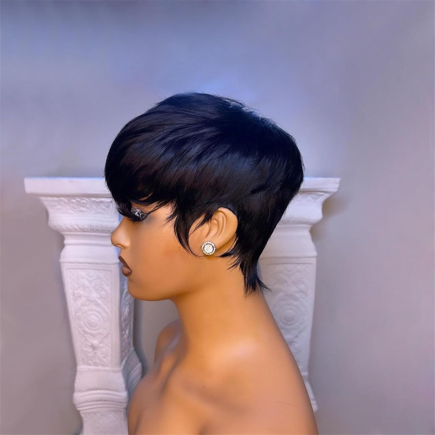 RUISENNA natural black pixie short bob wig for sleek daily styling.