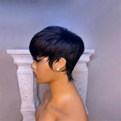 RUISENNA natural black pixie short bob wig for sleek daily styling.