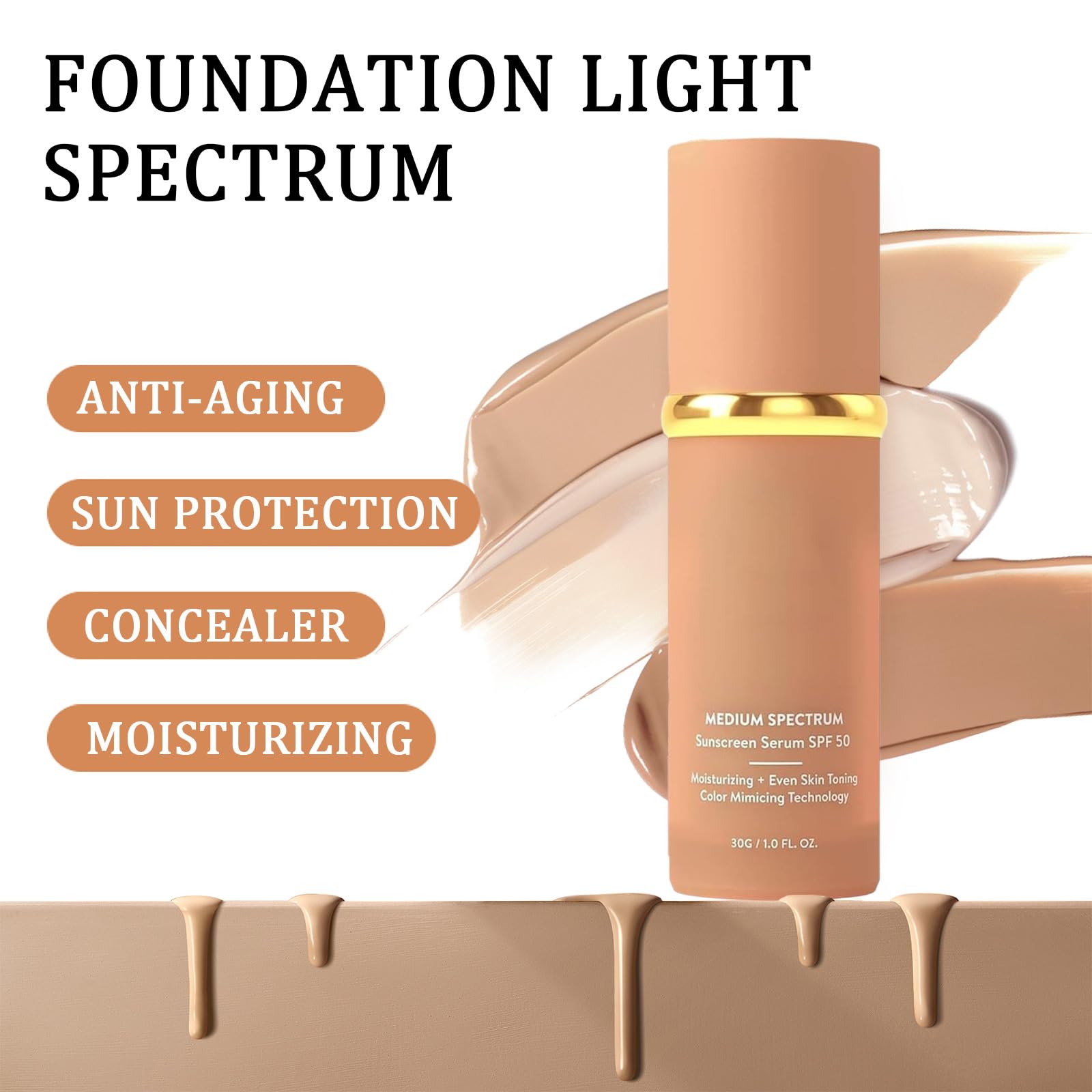 Rulinal Foundation 4 in 1 SPF 50+ closeup highlighting longwear coverage