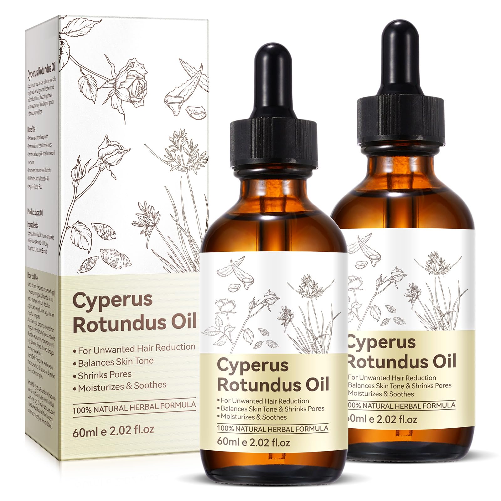 Rulviou Cyperus Rotundus Oil bottle—two-pack for convenient daily hair-management routines.