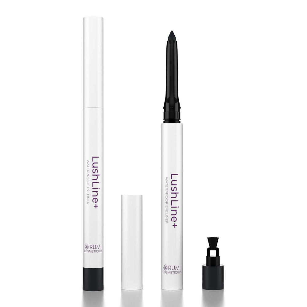 Rumi Cosmetiques LushLine+ eyeliner closeup in black shows smooth glide and rich payoff.