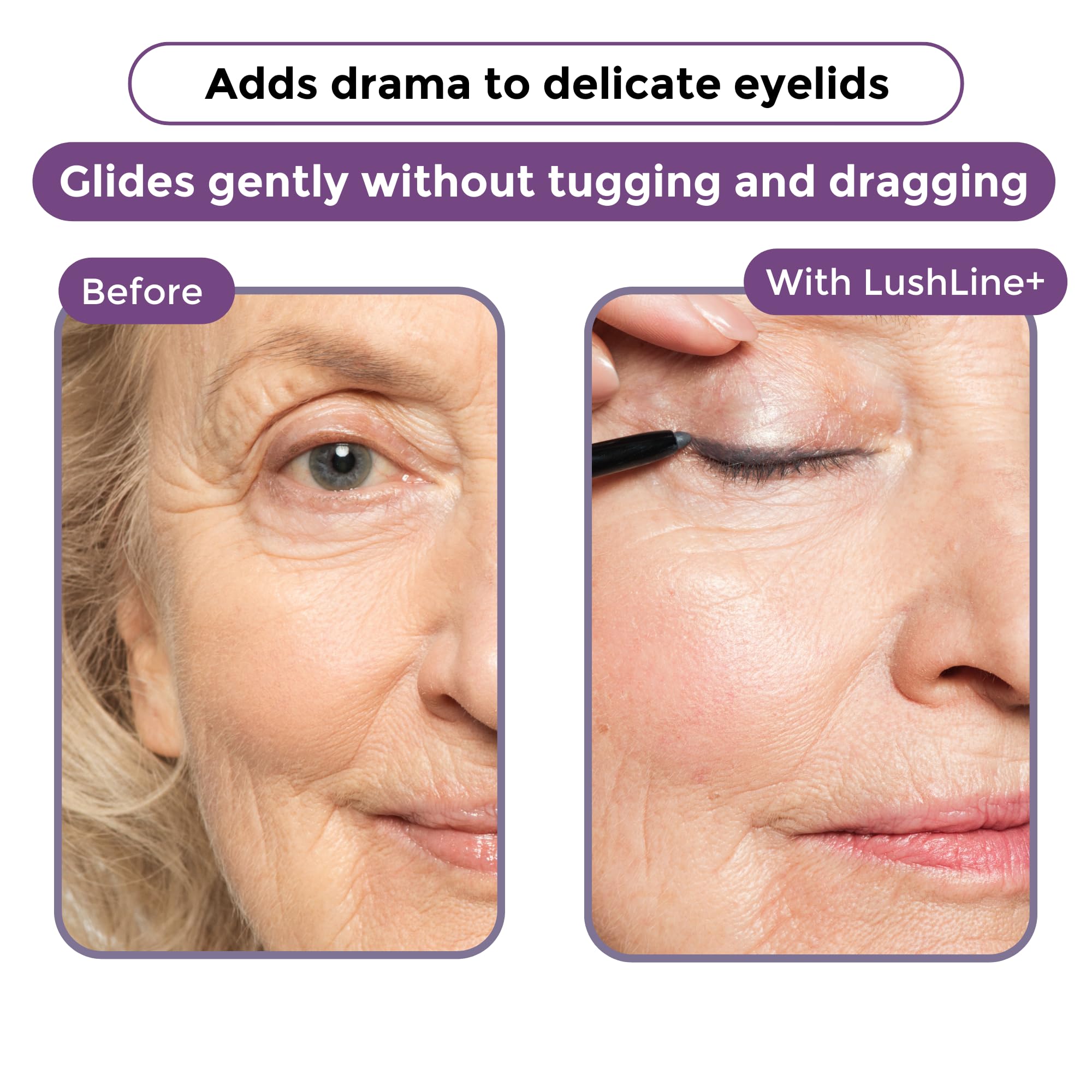 Rumi Cosmetiques LushLine+ eyeliner tip angled for precise application and easy blending.