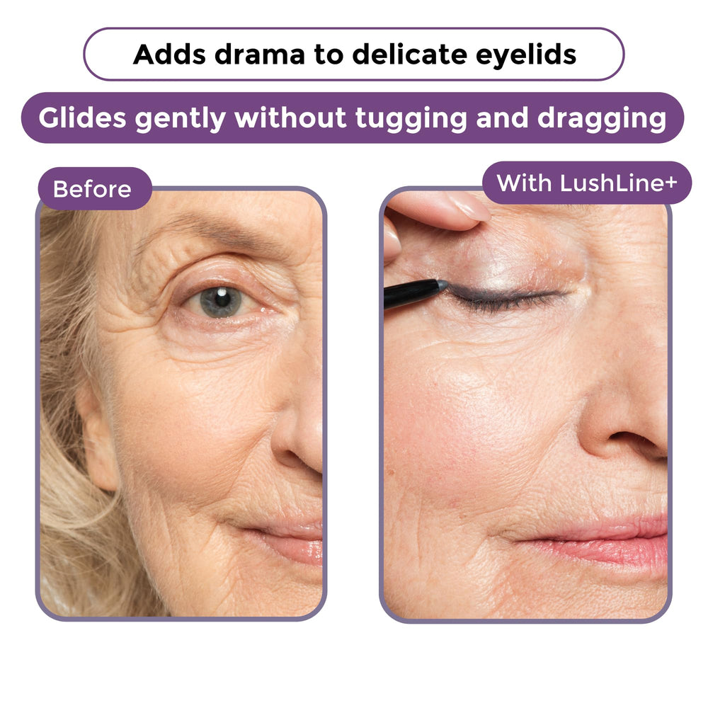 Rumi Cosmetiques LushLine+ eyeliner tip angled for precise application and easy blending.