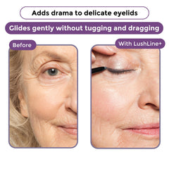 Rumi Cosmetiques LushLine+ eyeliner tip angled for precise application and easy blending.