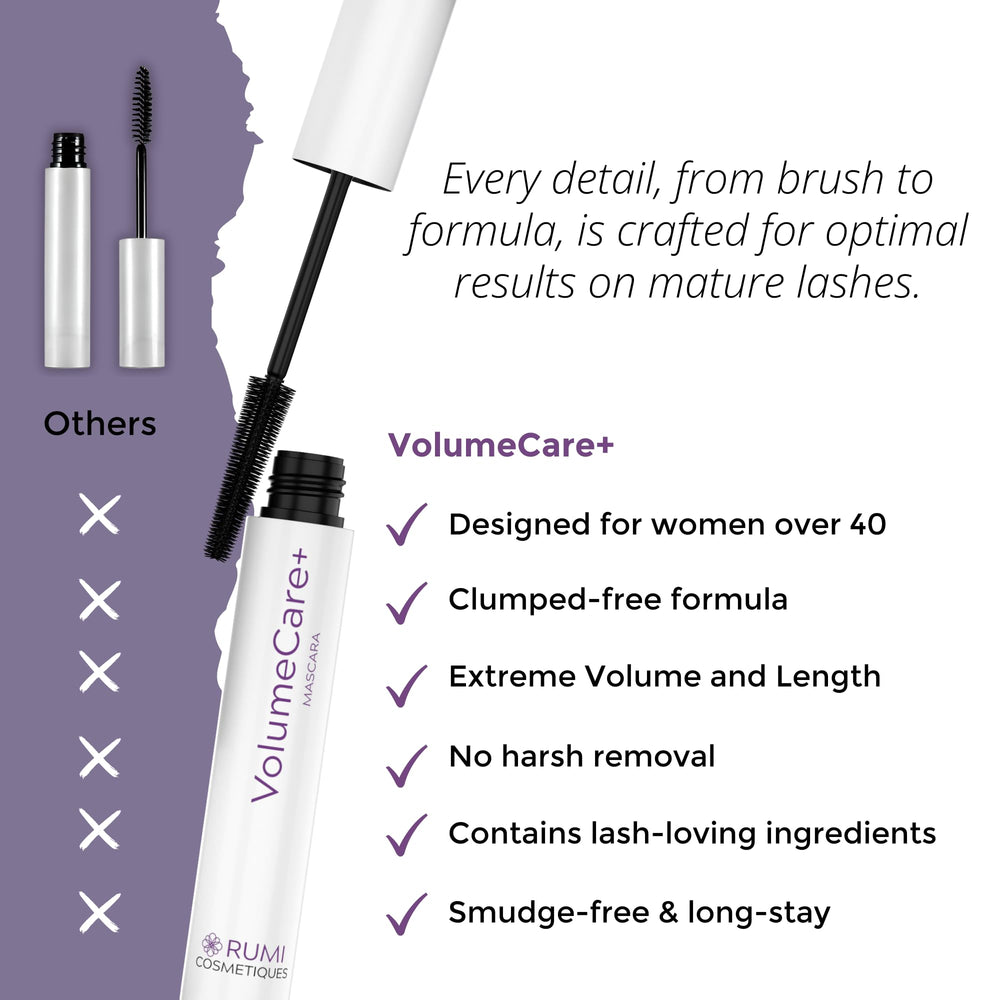 Rumi Cosmetiques VolumeCare+ Mascara on eye demonstrating length and separation