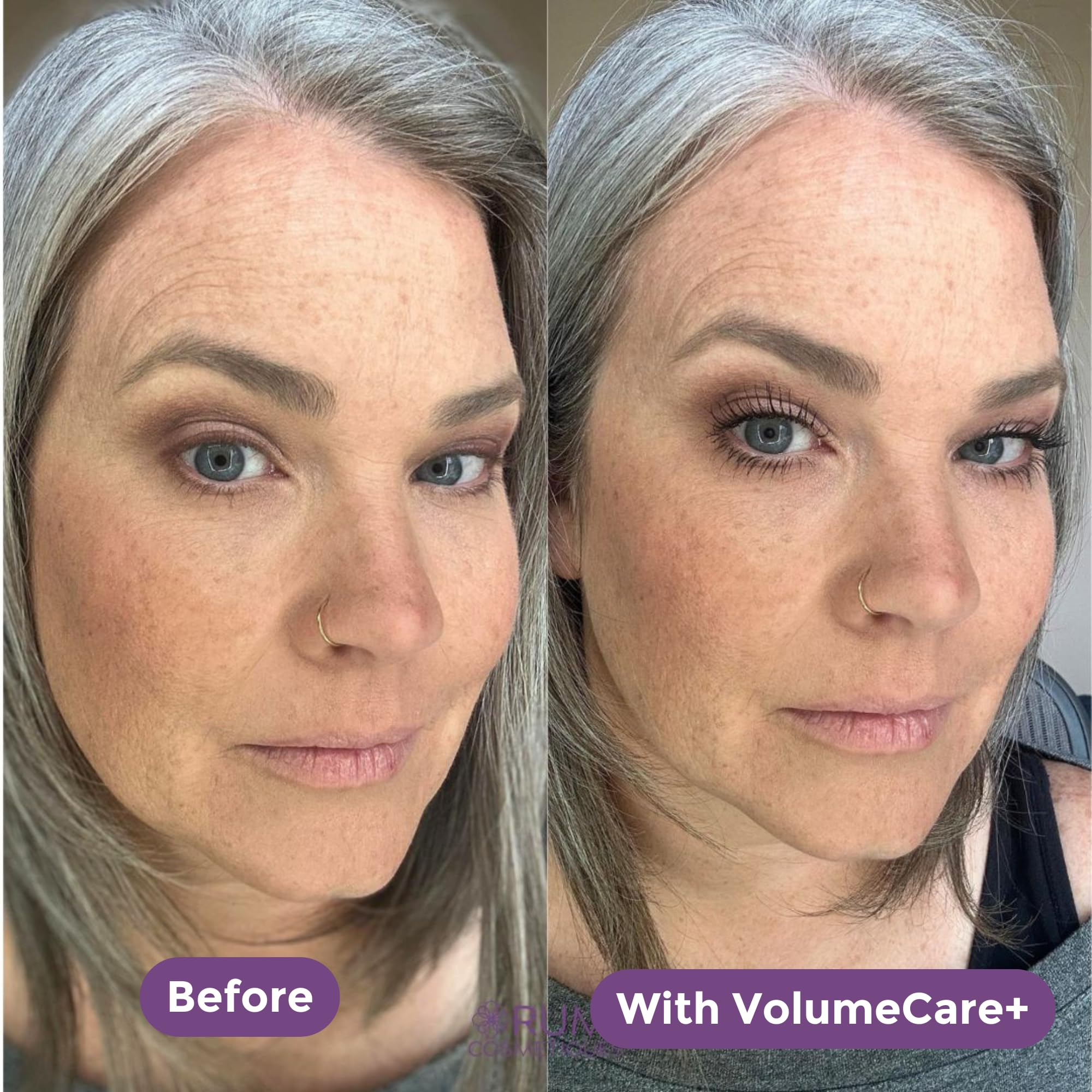 Rumi Cosmetiques VolumeCare+ Mascara packaging display communicates clean hypoallergenic focus
