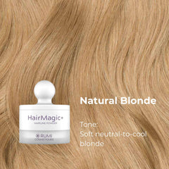 Rumi Cosmetiques HairMagic+ natural blonde shade applies evenly for believable color.