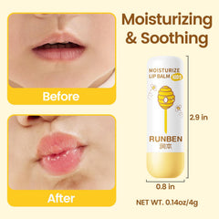 RUNBEN Kids Lip Balm honey extracts detail emphasizing natural moisturizing ingredients.