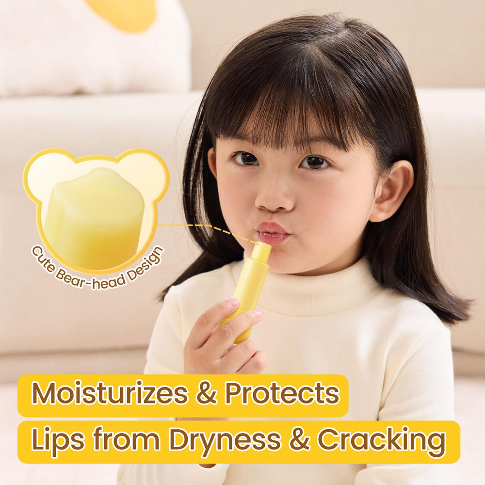 RUNBEN Kids Lip Balm packaging close-up highlights fragrance-free, gentle care.