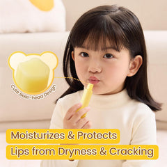 RUNBEN Kids Lip Balm packaging close-up highlights fragrance-free, gentle care.