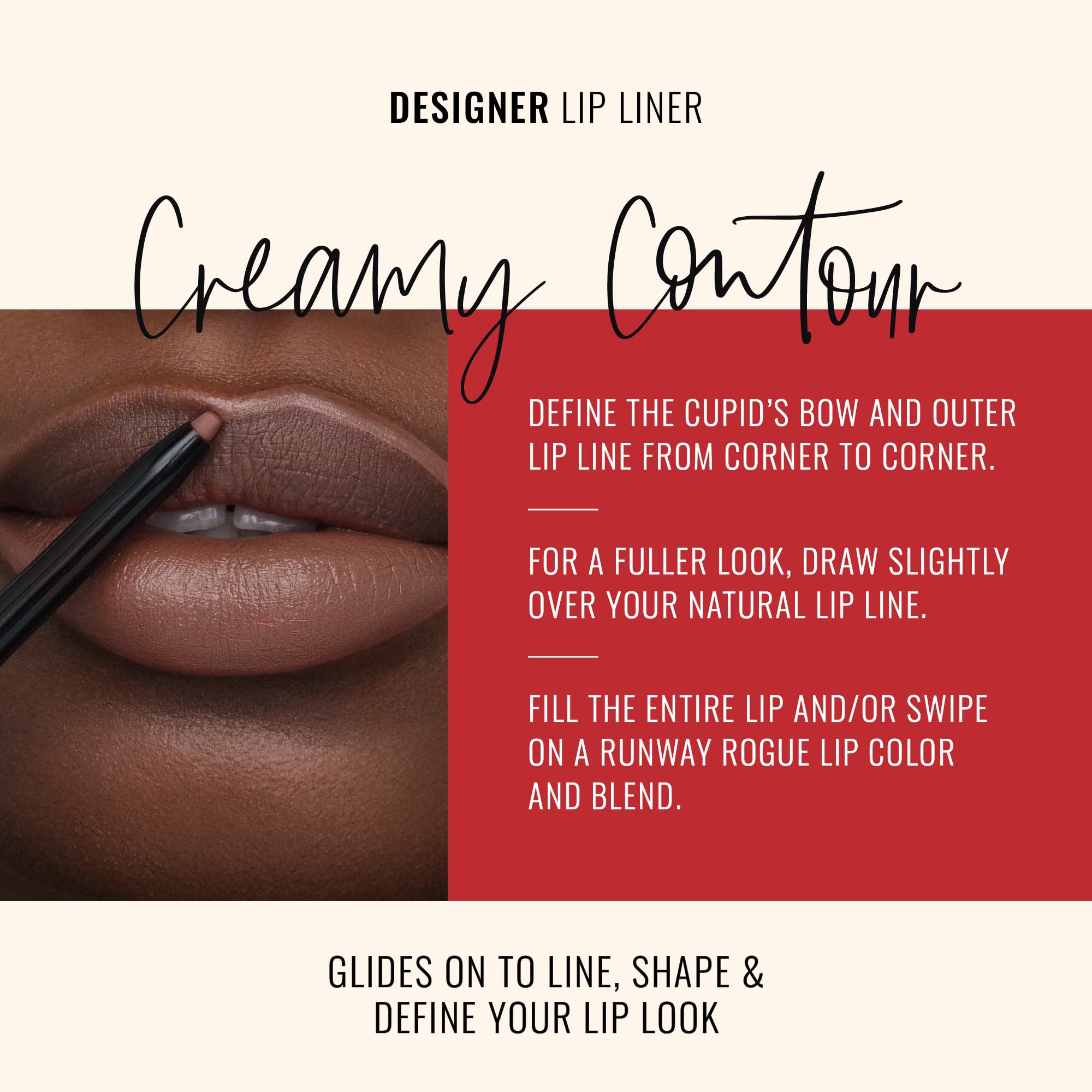 Runway Rogue lip pencil creamy vegan formula swatch for comfortable color and smooth texture