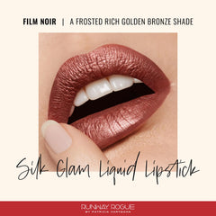 Runway Rogue Silk Glam Lipstick Film Noir wear test demonstrates lasting color without touch-ups