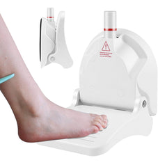 Ruppence shower foot rest folded for compact storage and quick setup.
