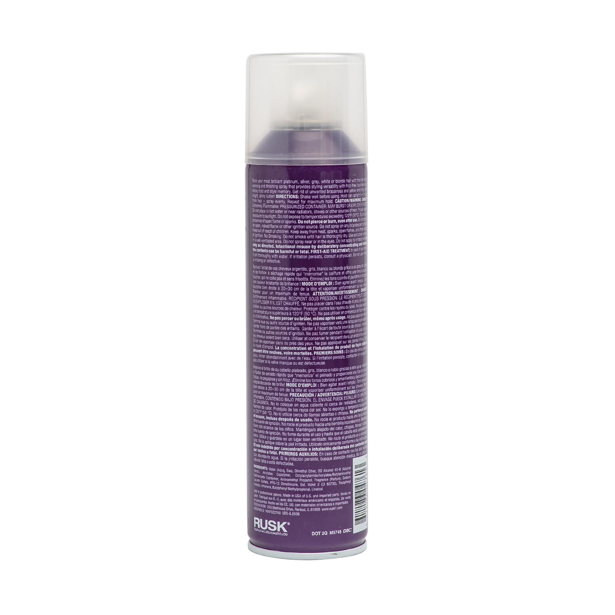 RUSK Deepshine PlatinumX hairspray mist delivering humidity resistance and long-lasting hold