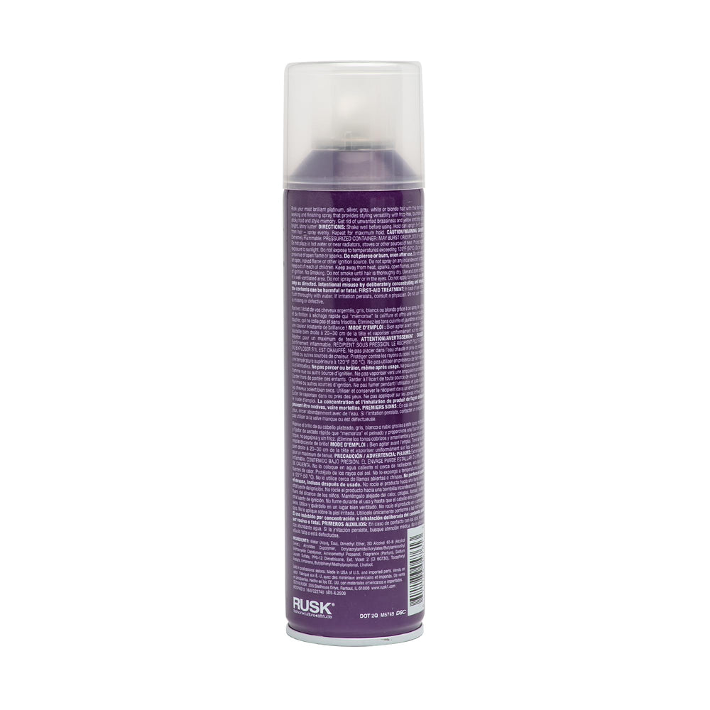 RUSK Deepshine PlatinumX hairspray mist delivering humidity resistance and long-lasting hold