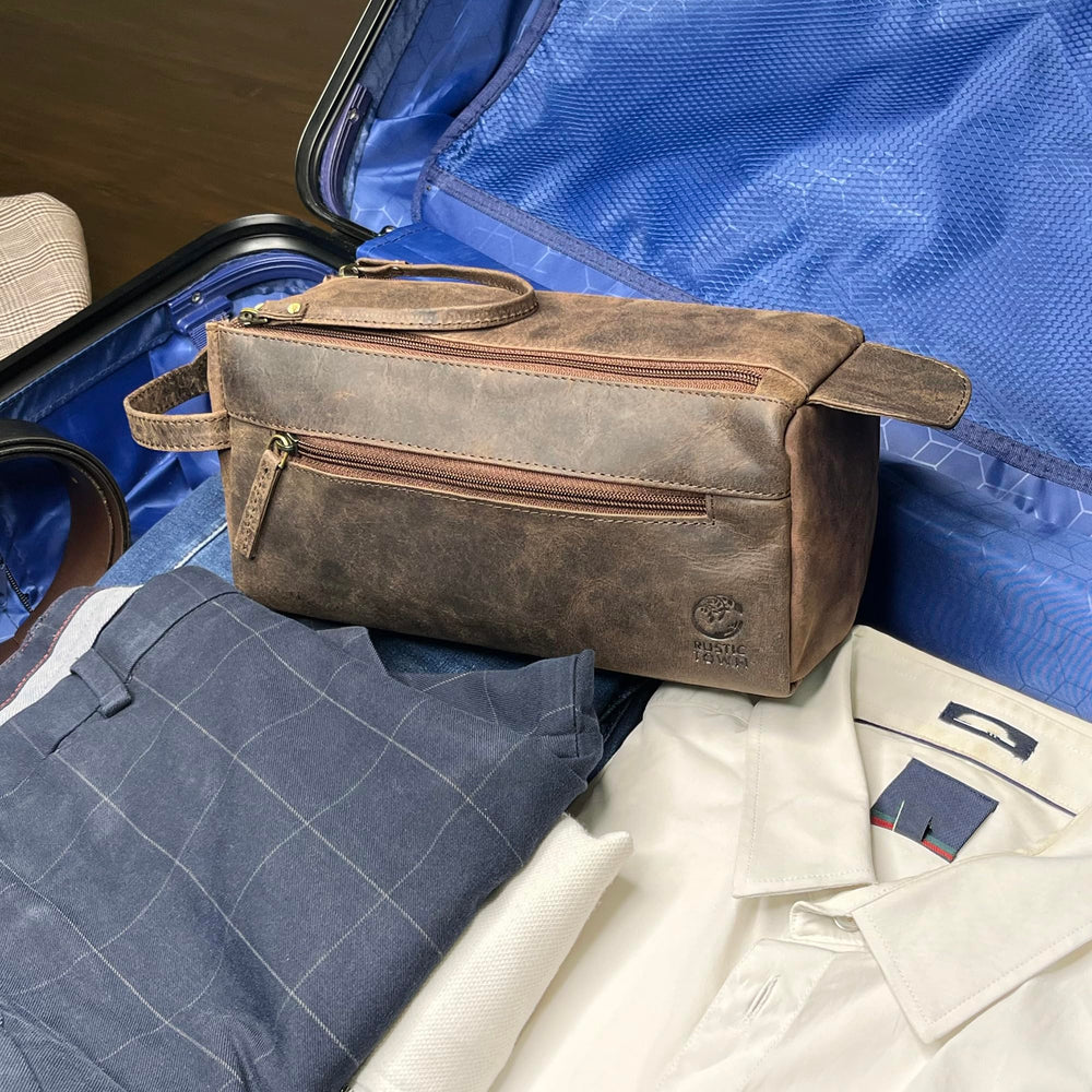 RUSTIC TOWN bag tucked in luggage demonstrates compact footprint ideal for carry-ons
