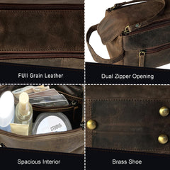 RUSTIC TOWN buffalo leather bag open compartments reveal organized space for grooming products