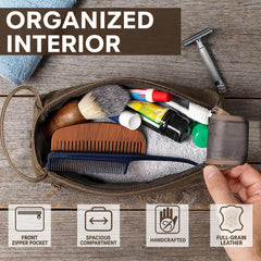 RUSTIC TOWN leather bag zipper detail highlights reliable YKK closures for smooth travels