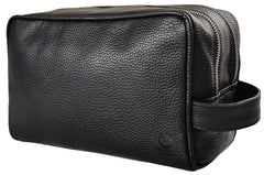 RUSTIC TOWN full-grain leather travel toiletry bag front view highlights durable finish and organized compartments.
