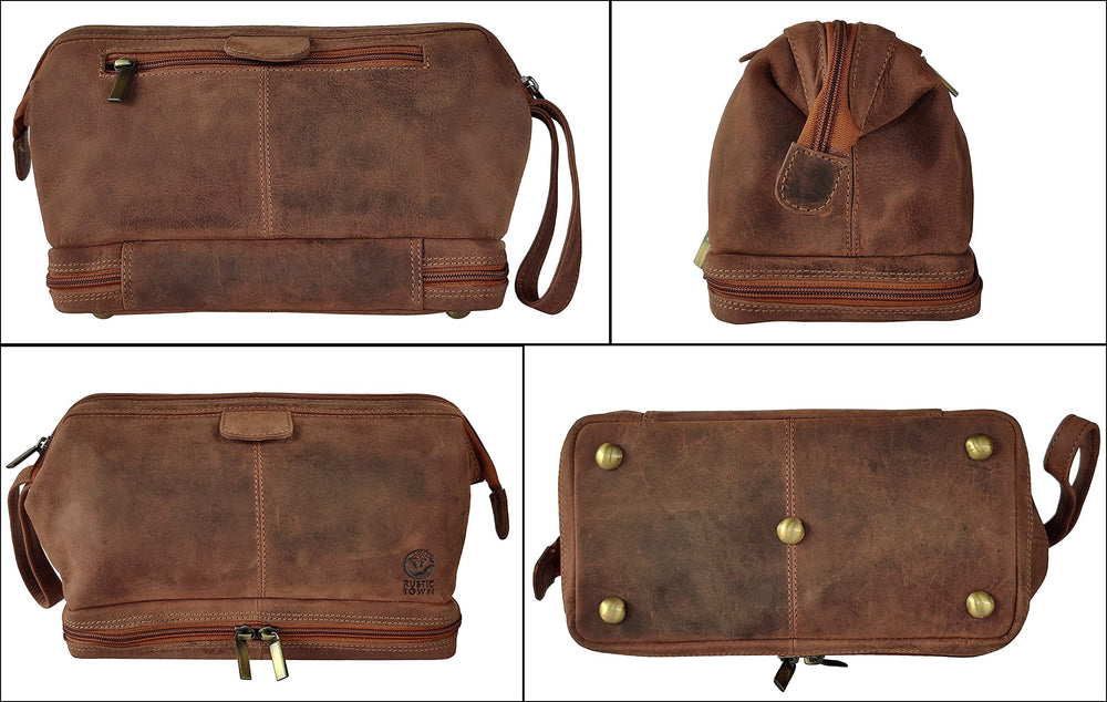 RUSTIC TOWN bag in-use beside sink or gym bag for everyday organization.