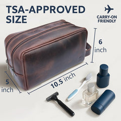 RUSTIC TOWN leather toiletry bag travel-compact fits in luggage as TSA-friendly organizer
