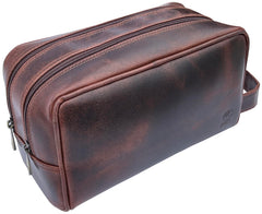 RUSTIC TOWN leather toiletry bag walnut-brown-closed keeps essentials organized for quick carry-on access