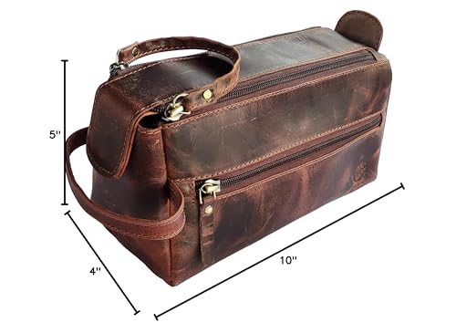 Gift-ready Rustic Town leather toiletry bag in walnut brown