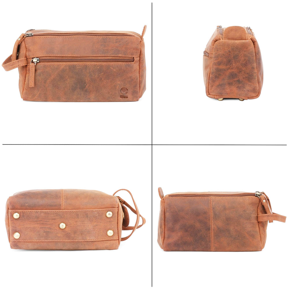 Rustic Town leather toiletry bag with YKK zippers ensures reliable performance on trips