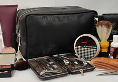 RUSTIC TOWN travel toiletry bag side handle illustrates easy carry on adventures.