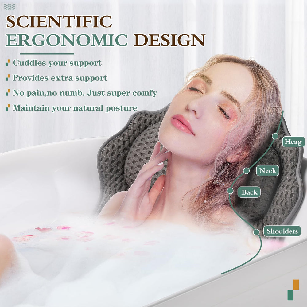 RUVINCE 4D air mesh bath pillow delivers breathable comfort and quick-dry feel.