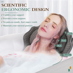 RUVINCE 4D air mesh bath pillow delivers breathable comfort and quick-dry feel.