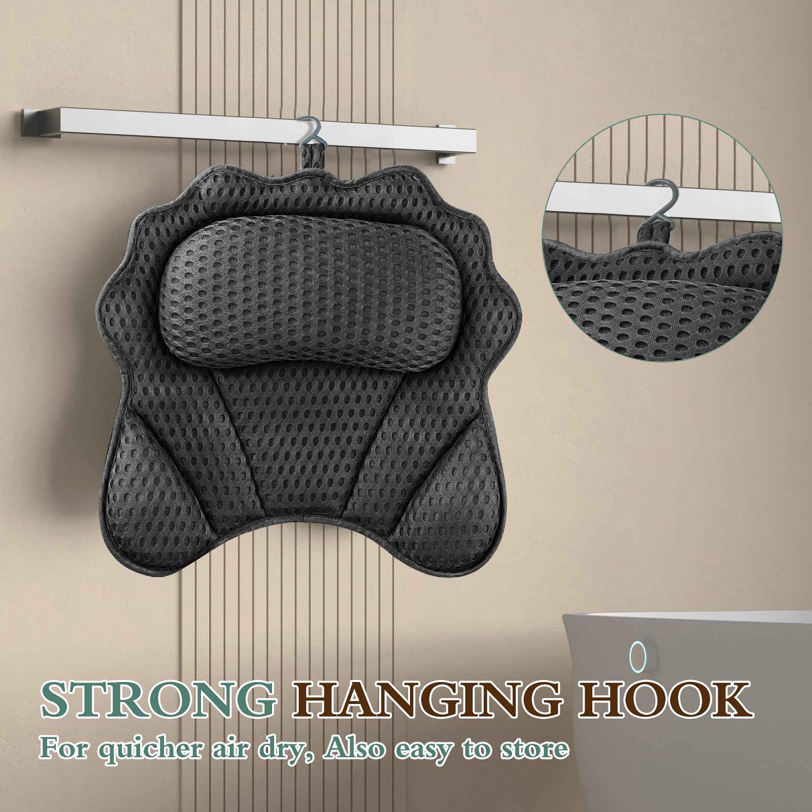 RUVINCE back-support bath pillow enhances posture while soaking.
