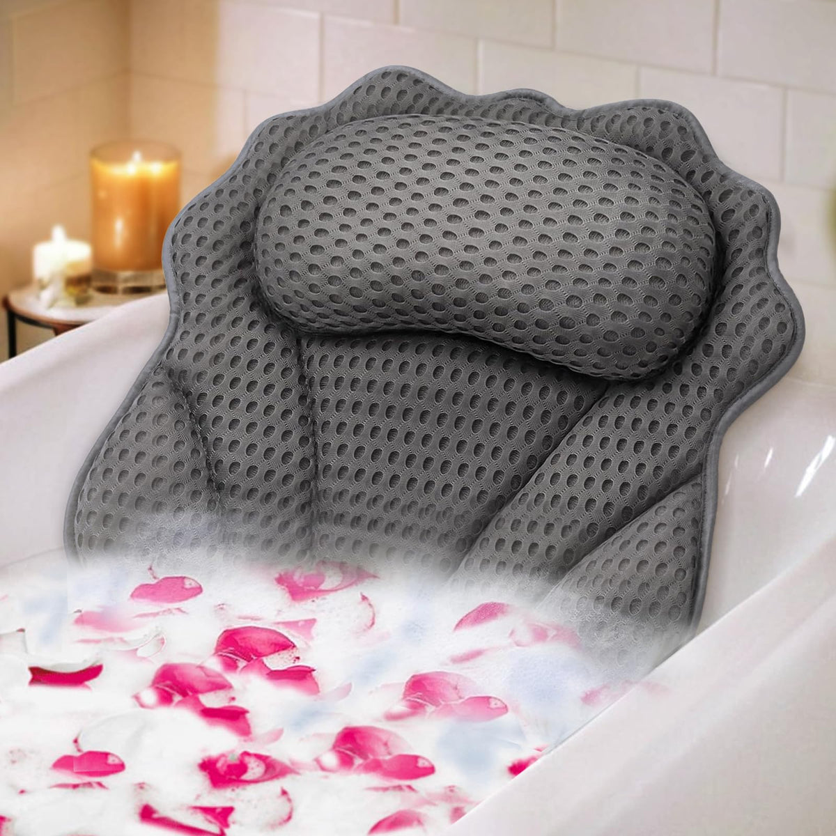 RUVINCE ergonomic headrest bath pillow for neck support during baths.