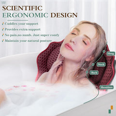 RUVINCE bath pillow with six suction cups secures firmly to tub surface.