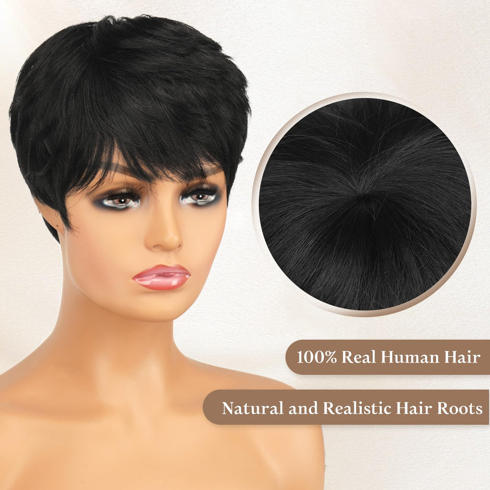 RUWISS Pixie Cut Wig back view shows layered density and natural fall.
