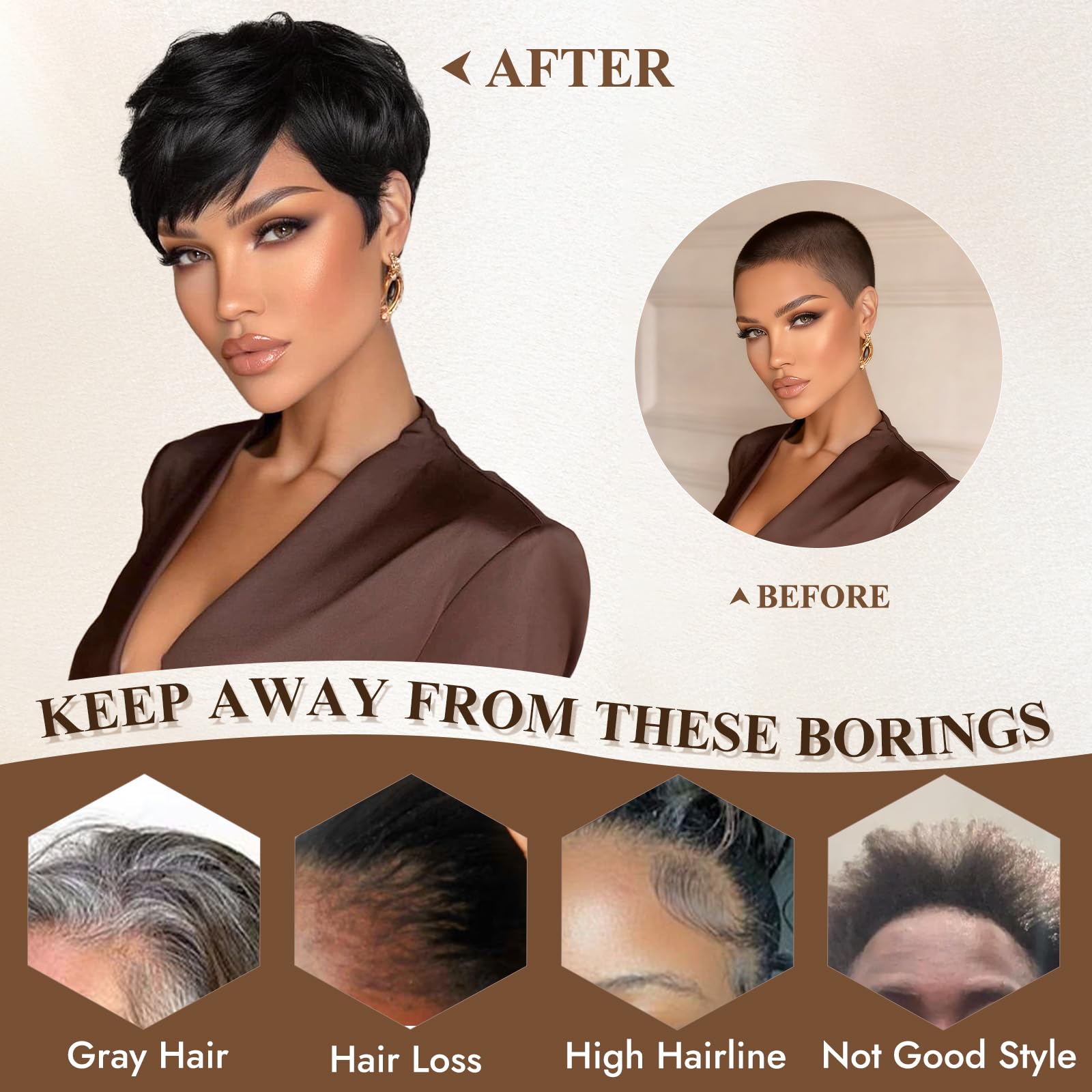 RUWISS Pixie Cut Wig breathable-cap design supports comfortable wear all day.