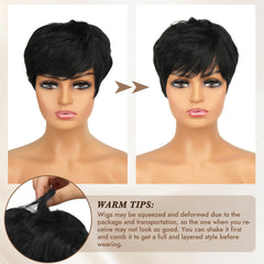RUWISS Pixie Cut Wig layered natural look demonstrates volume and versatility.
