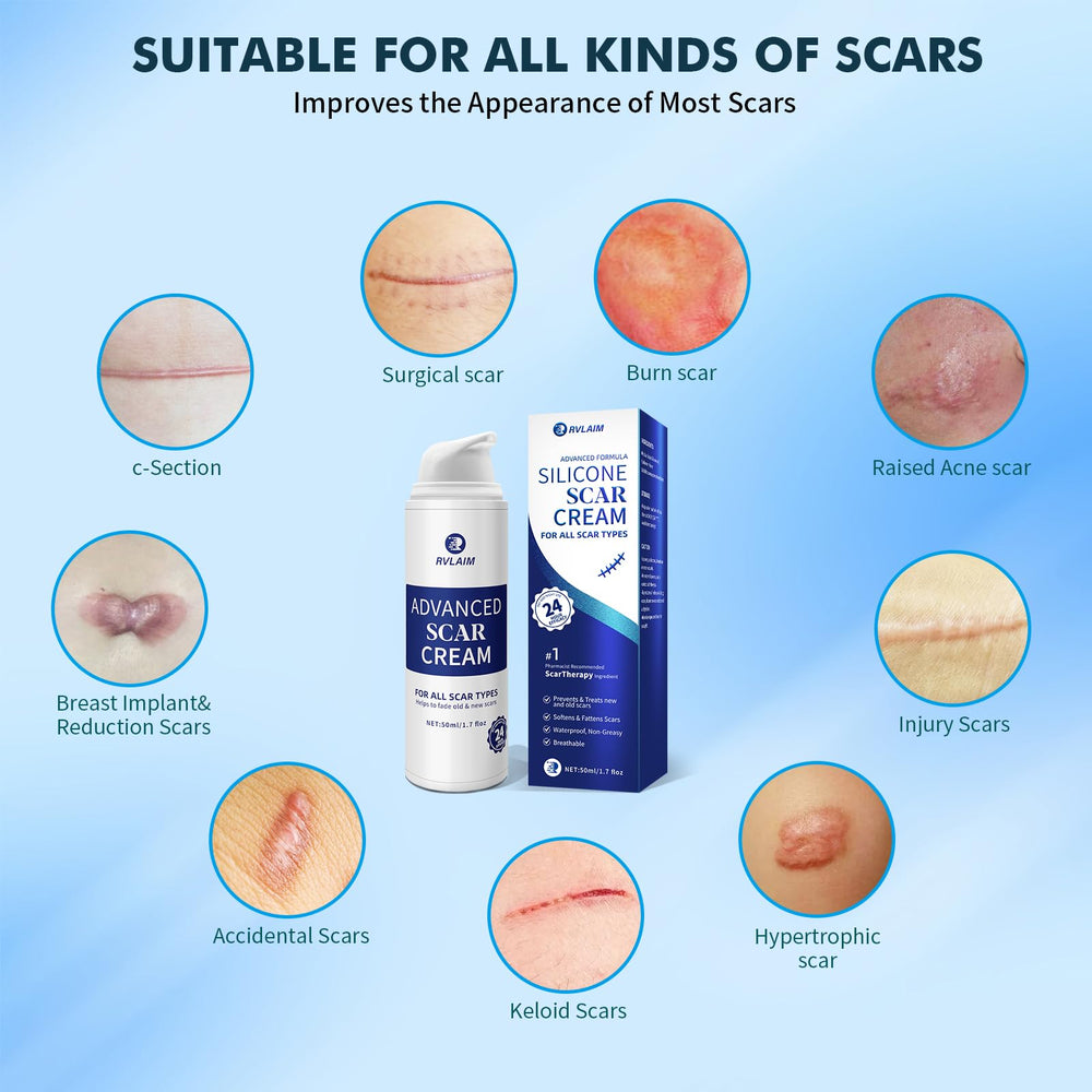 Before-after comparison shows potential scar improvement with continued use.