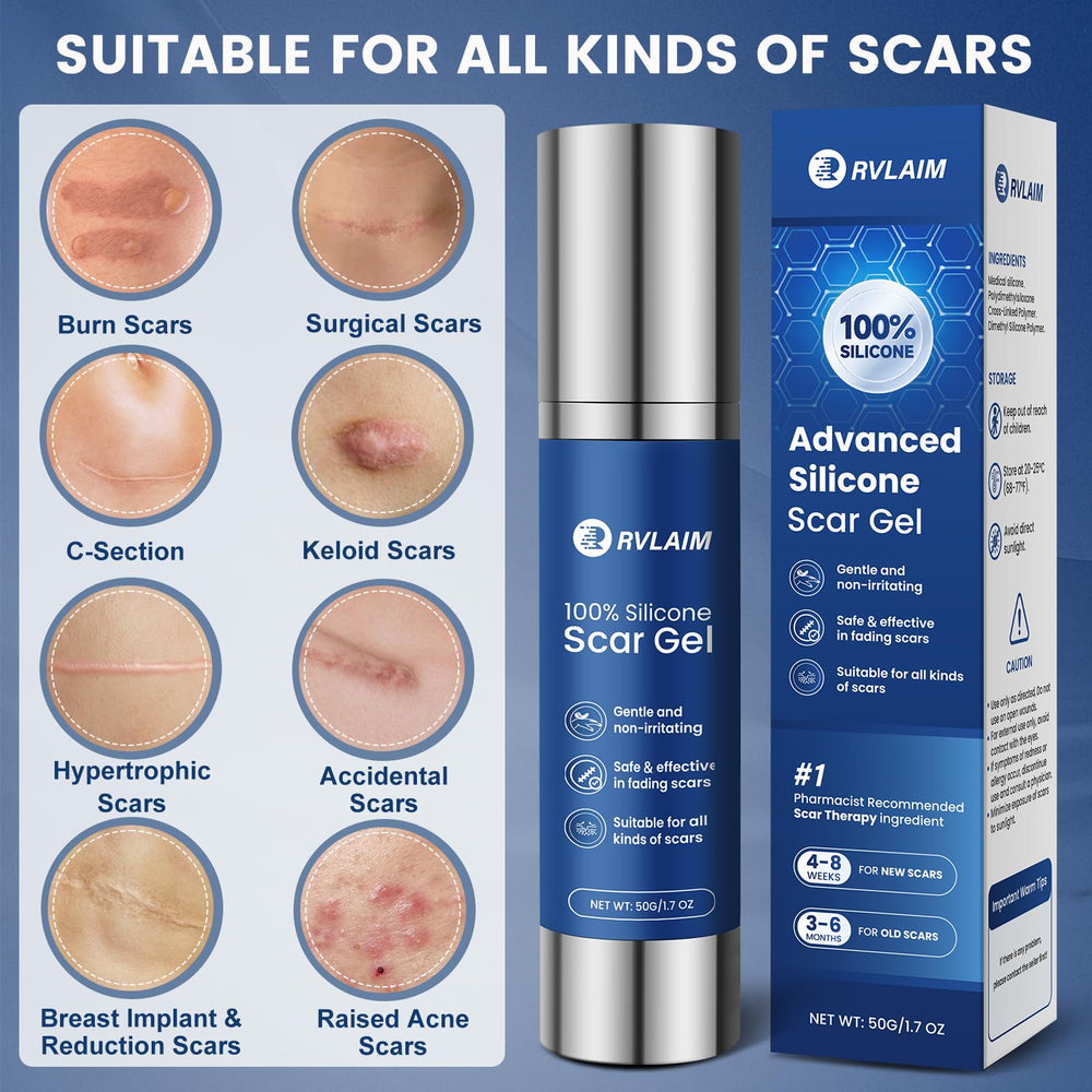 Rvlaim scar gel applied on scar supports hydration and gradual smoothing.