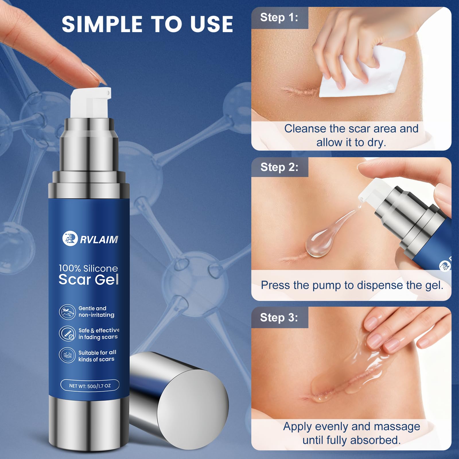 Rvlaim scar gel night routine application for overnight nourishment.