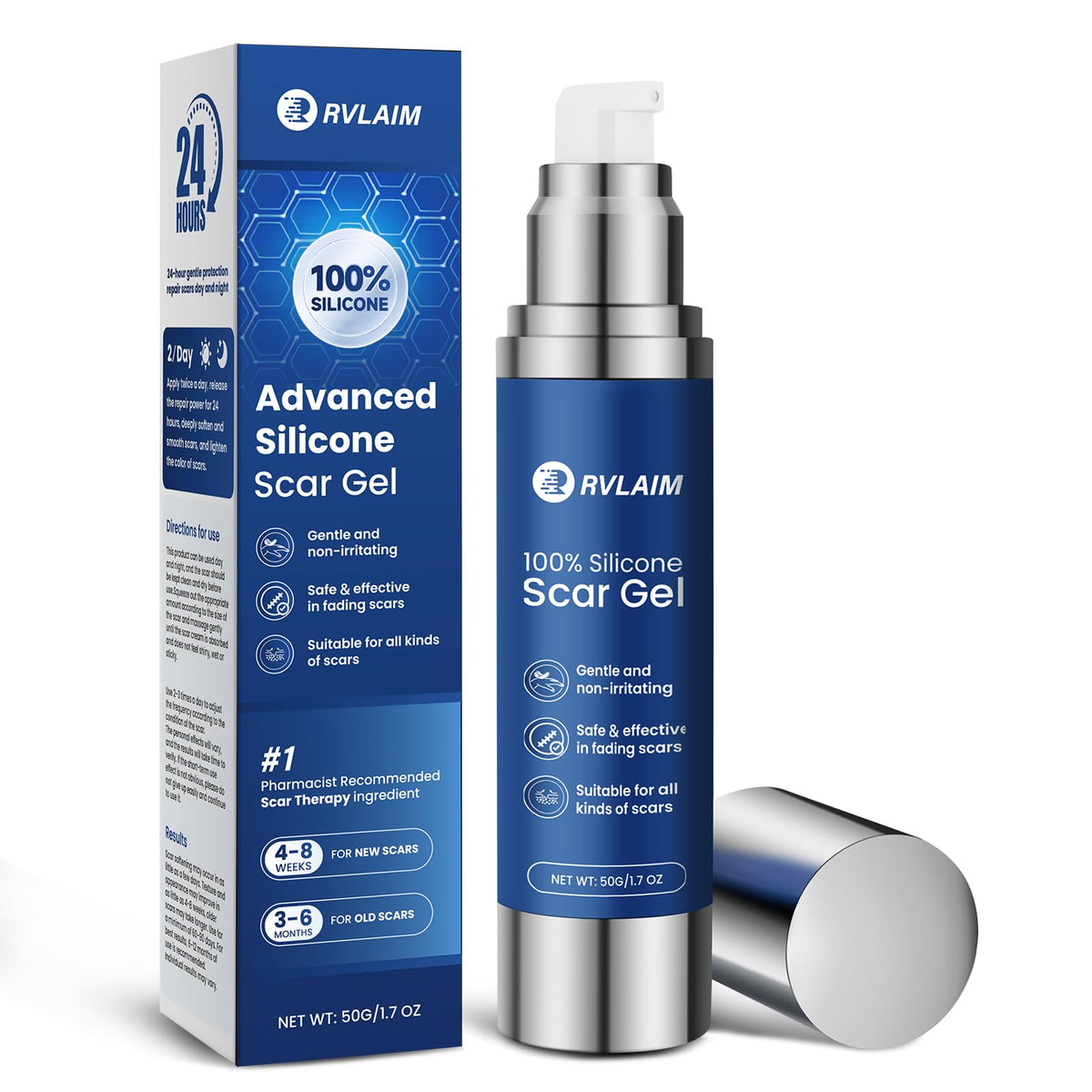 Rvlaim silicone scar gel tube 50ml for easy daily scar care.